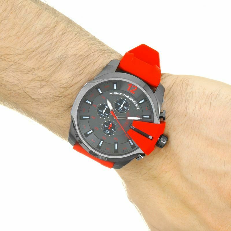 Diesel DZ4427 Mega Chief Chronograph Men's Watch – Black Dial & Red Silicone Strap