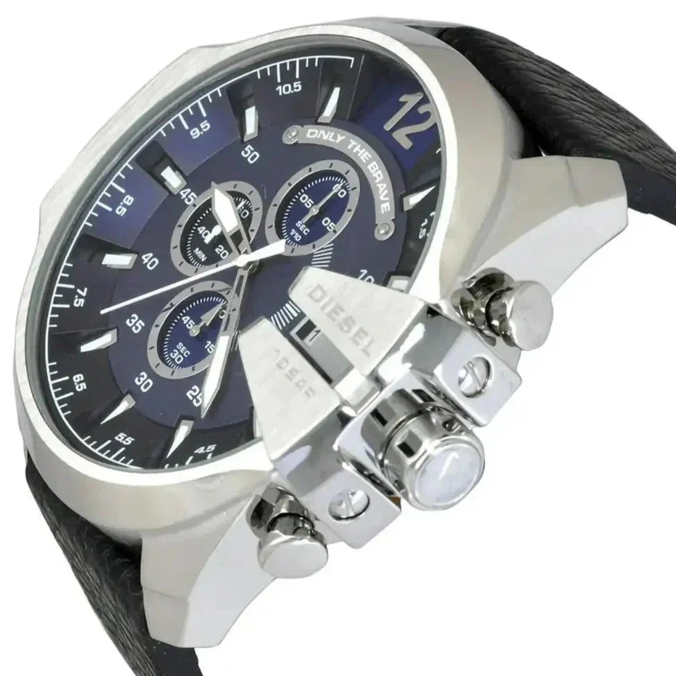 Diesel DZ4423 Mega Chief Chronograph Men's Watch – Blue Dial & Black Leather Strap
