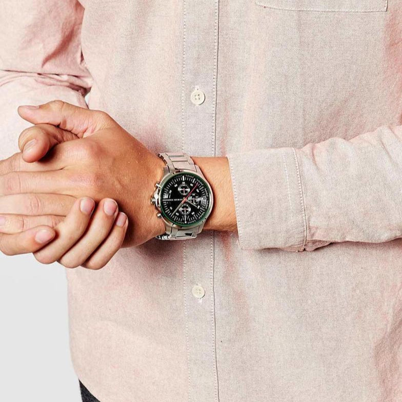 Armani Exchange Hampton AX2163 Men's Chronograph Watch – Black Dial with Silver Stainless Steel Strap