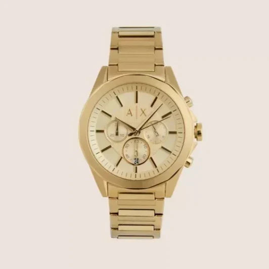 Armani Exchange Drexler AX2602 Men's Chronograph Watch – Gold Dial with Gold Stainless Steel Strap