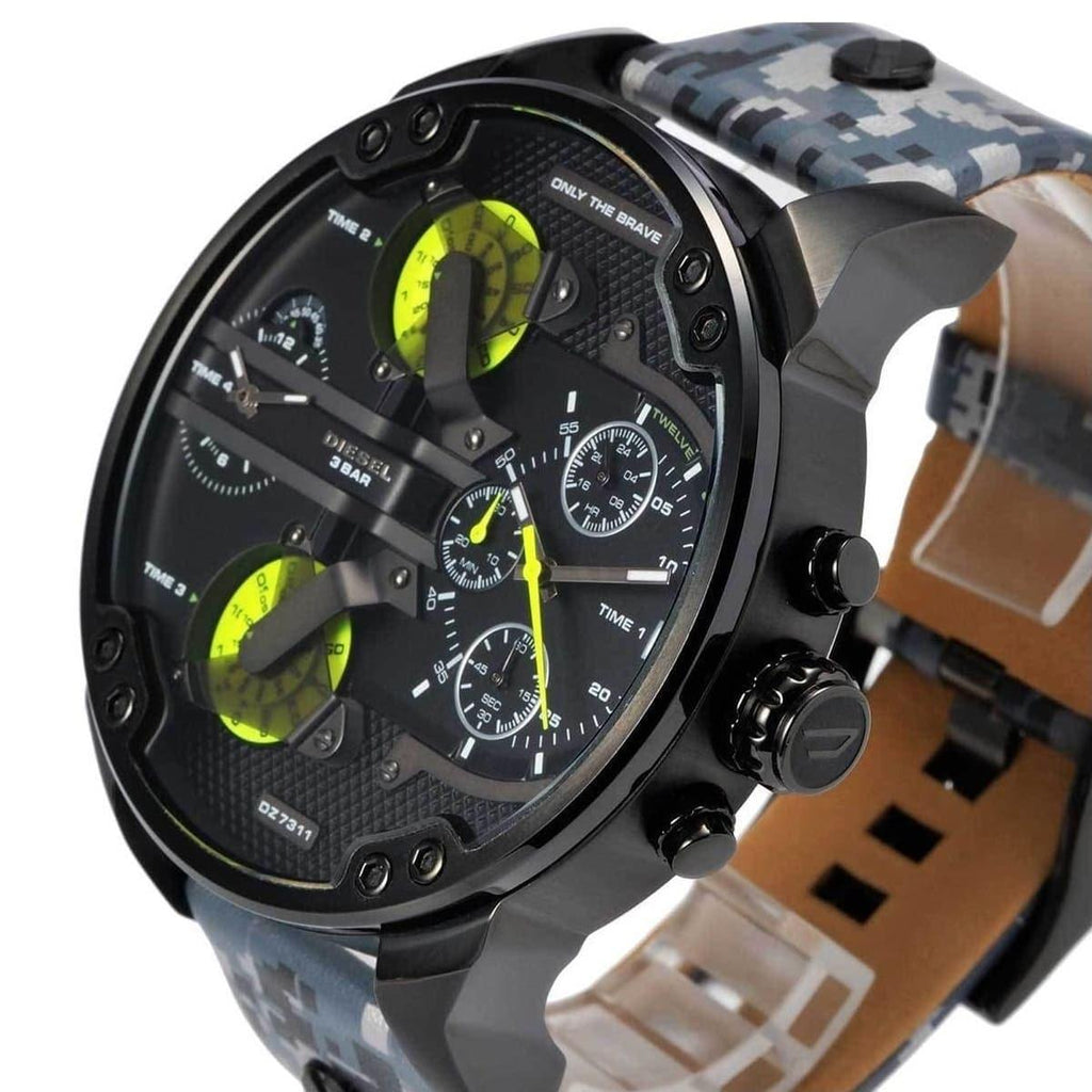 Diesel DZ7311 Big Daddy Chronograph Men's Watch – Black Dial & Black Leather Strap