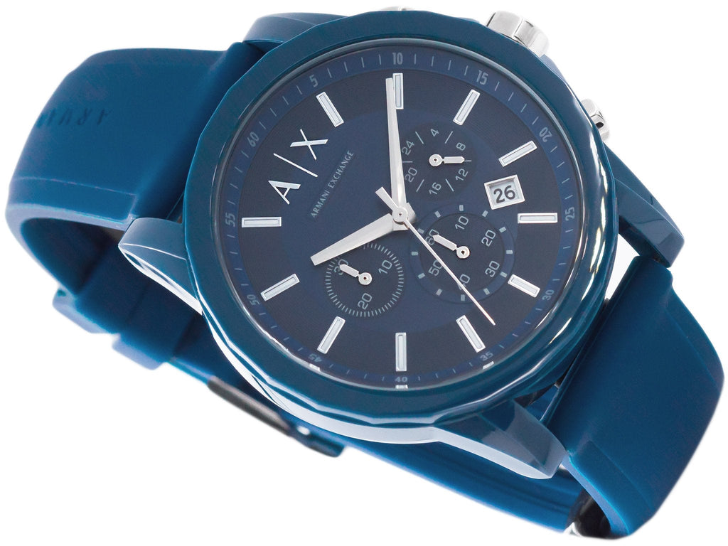 Men's Armani Exchange Outerbanks Chronograph Watch AX1327 – Blue Dial with Blue Silicone Strap